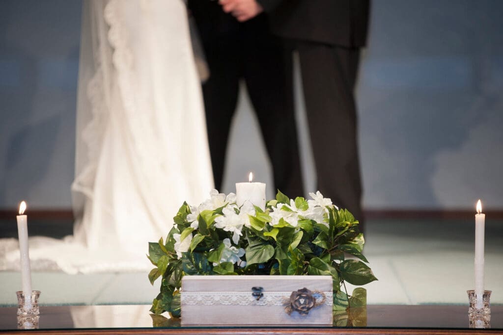 Unity candle at a wedding ceremony.