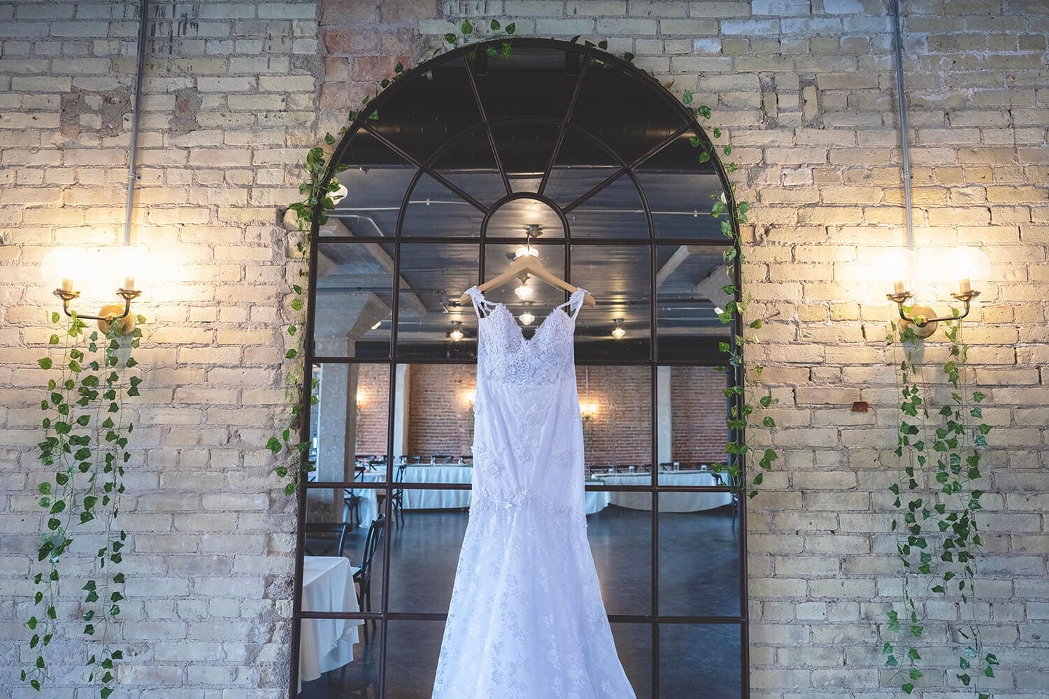 Wedding dress on display at The Standard in Rockford, IL