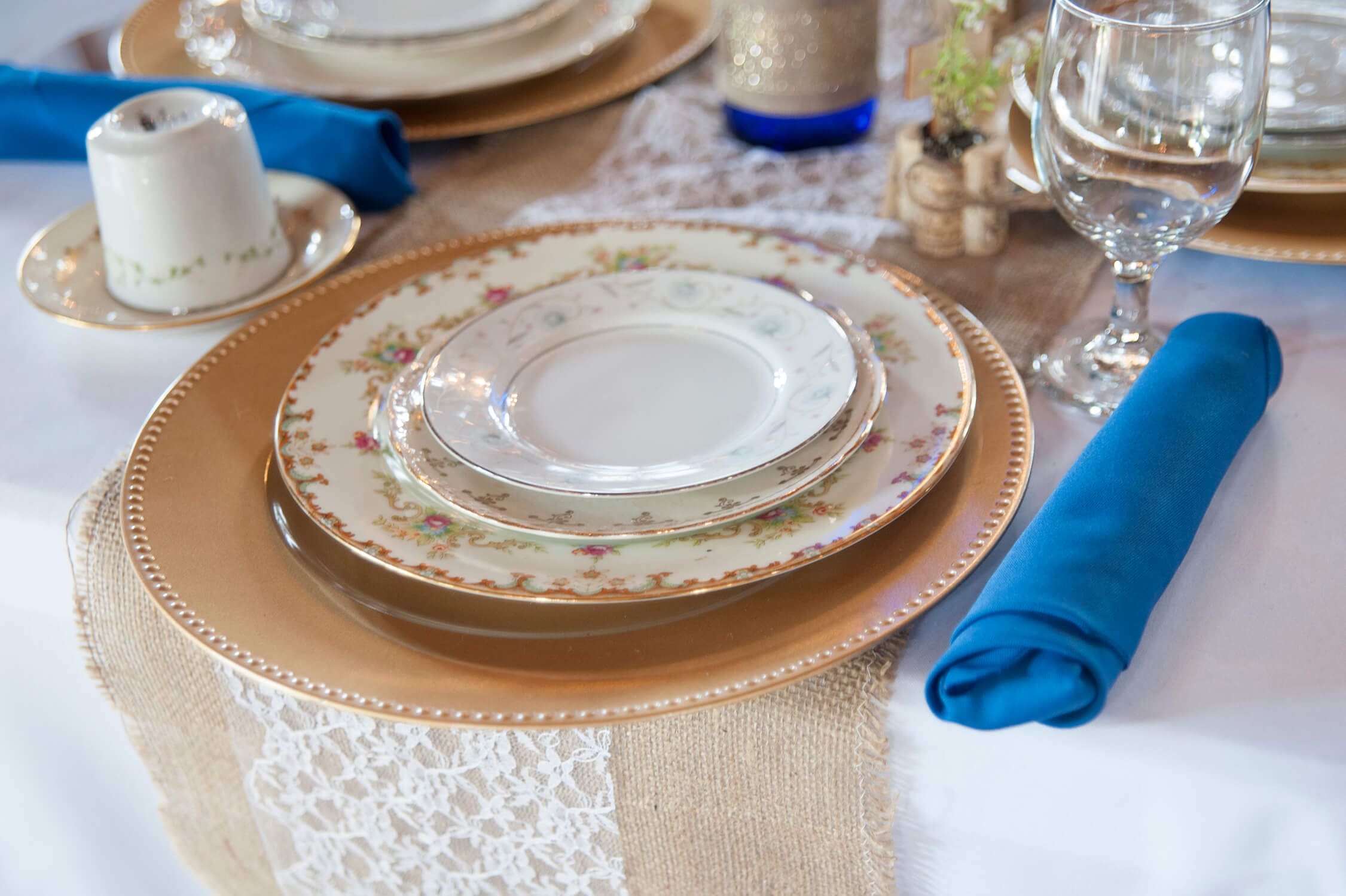 china set used as a wedding reception decoration