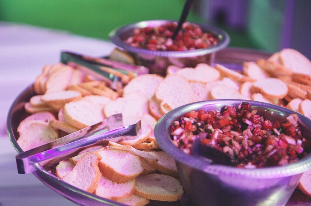 Chips and salsa served at a wedding reception.