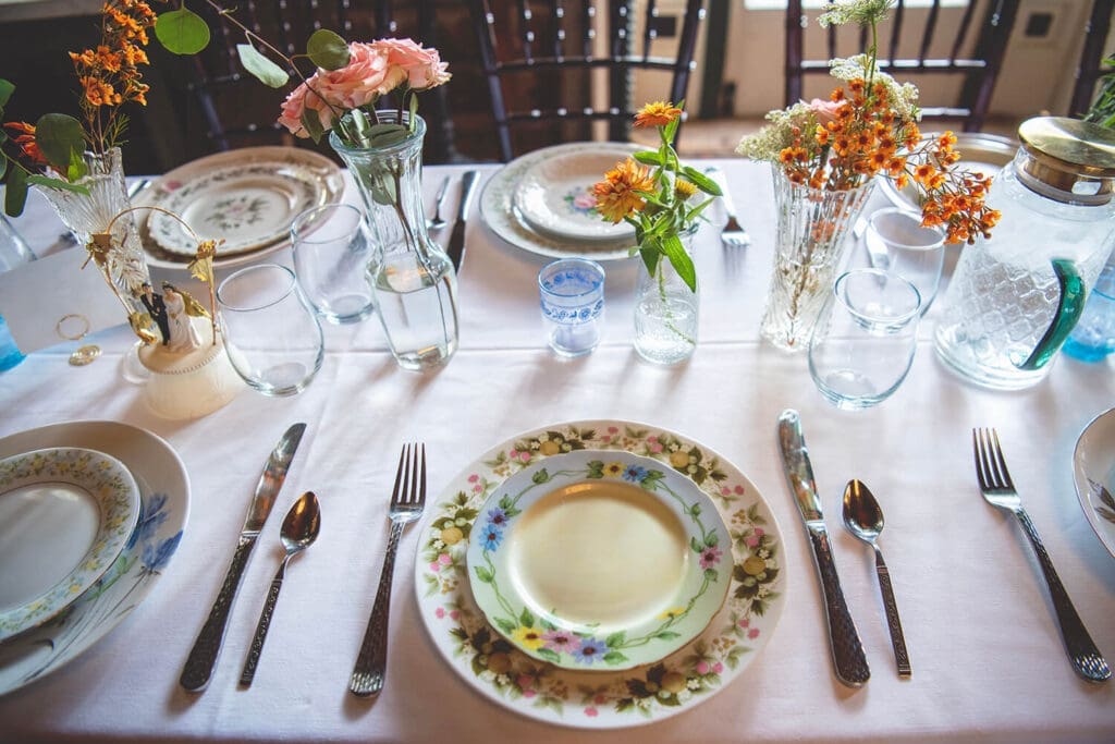 Vintage decorations for wedding reception at Hidden Creek Estates in Roscoe, IL