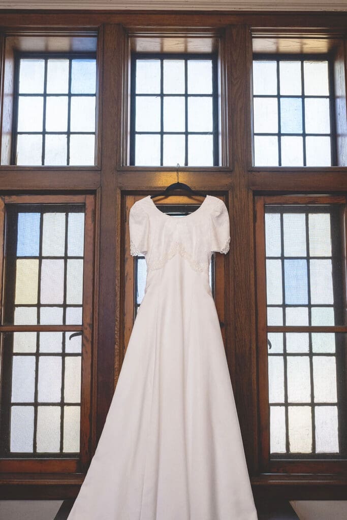 wedding dress on display