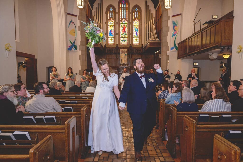 bride and groom exit wedding