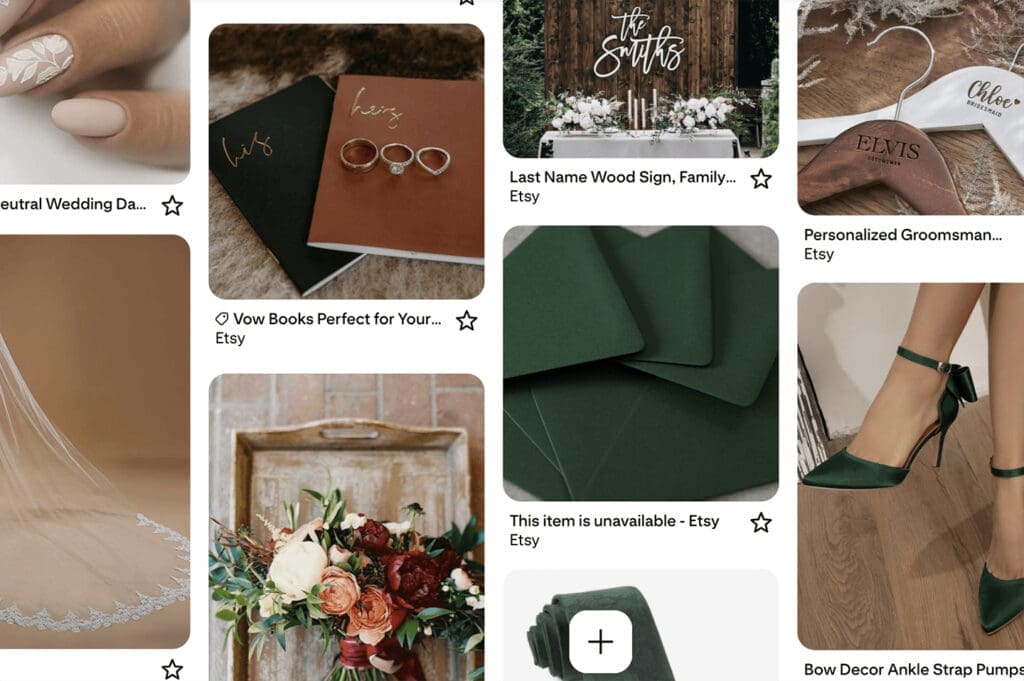 Screen capture of wedding pinterest board