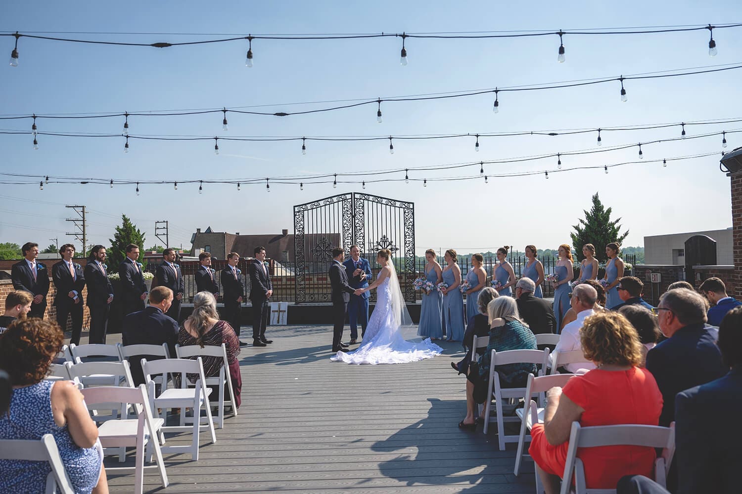 Wedding ceremony on rooftop at The Standard in Rockford, IL.