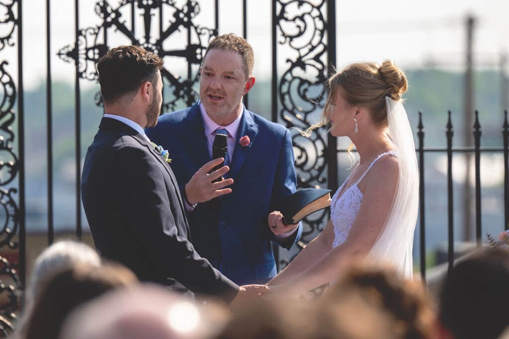 Wedding ceremony on rooftop at The Standard in Rockford, IL