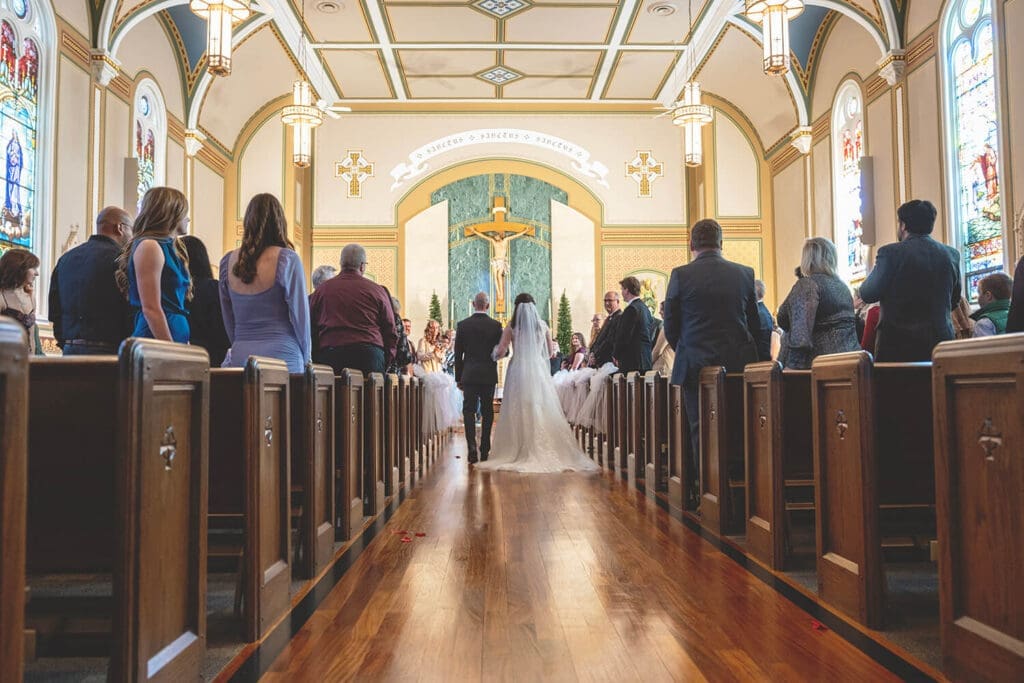 Dad walks daughter down the aisle at Janesville, WI Catholic wedding