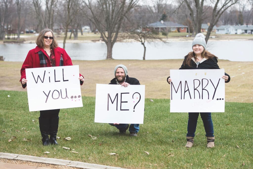 Will You Marry Me signs as a proposal in Rockford, IL